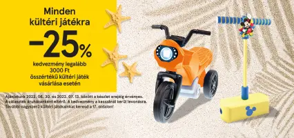 Minden kültéri játékra 25% kedvezmény 3 ezer Ft felett