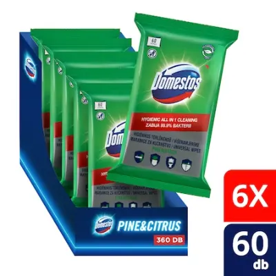 Domestos higiénikus törlőkendő, többféle, 6x60 db