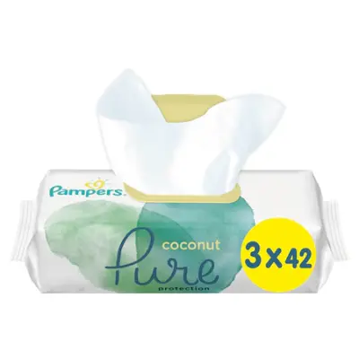 Pampers Coco Pure Protection törlőkendő, 3 csomag x 42db, 126db