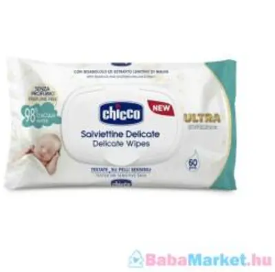 Chicco Soft&Pure 98% vízbázisú illatmentes törlőkendő 60 db-os