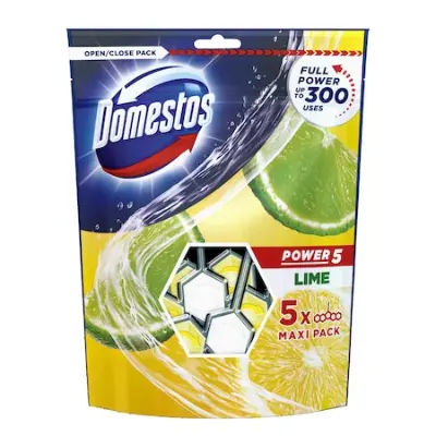 Domestos Power 5 WC frissítő blokk, 5x 55 g, Ocean/Lime