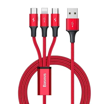 Baseus Rapid Series 3-in-1 USB-A --> USB-C/Micro/Lightning kábel 1.2m piros (CAJS000009)