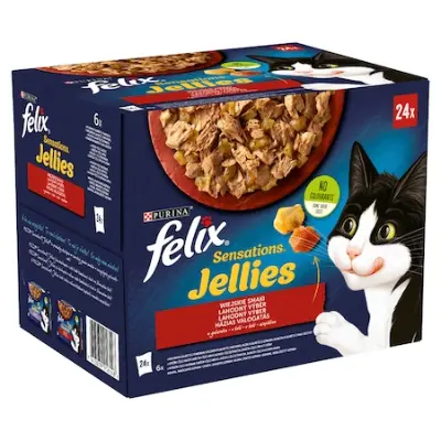 FELIX SENSATIONS JELLIES Házias válogatás aszpikban nedves macskaeledel, 24x85g