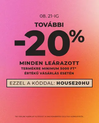 20% kedvezmény a leárazott termekekre 5 ezer Ft felett